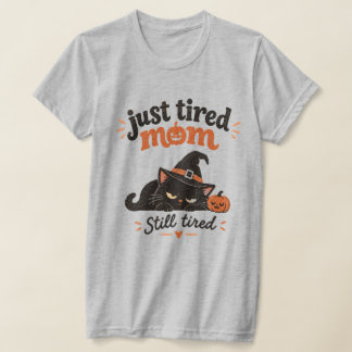 Camiseta de Gato de Halloween da Mãe Apenas Cansad
