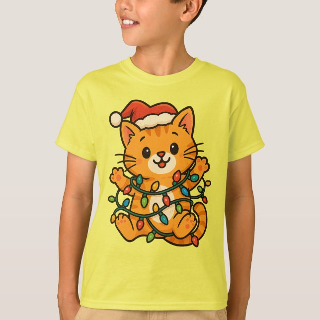 Camiseta de gato de Natal bonito para crianças (Frente)