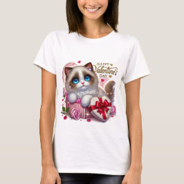 Camiseta de Gato de Pelúcia Fofa do Dia dos Namora