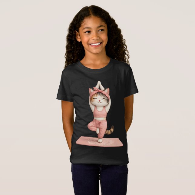 Camiseta de Gato de Yoga Fofo (Frente Completa)