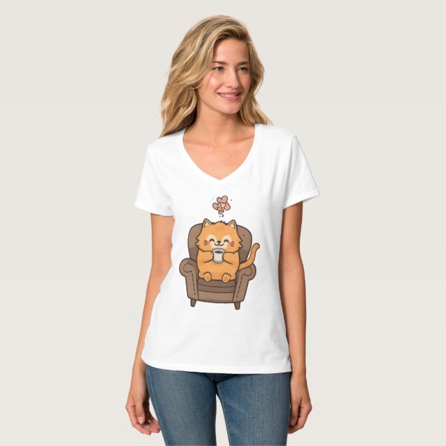 Camiseta de Gato e Café (Frente Completa)