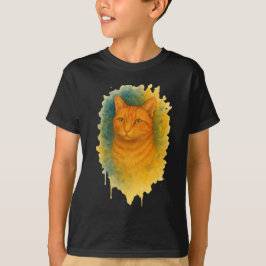 Camiseta de Gato em Aquarela: Brilho Dourado