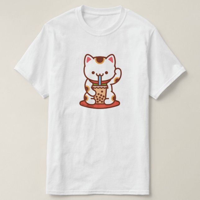 Camiseta de gato engraçada - MANEKI-NEKO BOBA KIT- (Frente do Design)