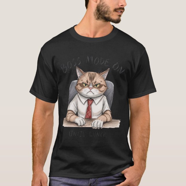 Camiseta de Gato Engraçado | Modo Chefe Ativado At (Frente)