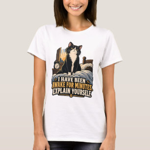 Camiseta de Gato - Estou Acordado há Minutos. Expl