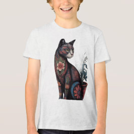 Camiseta de Gato Floral Boho – Botânica Artística 