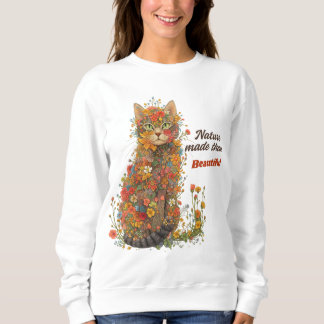 Camiseta de Gato Floral Feita pela Natureza Bonita