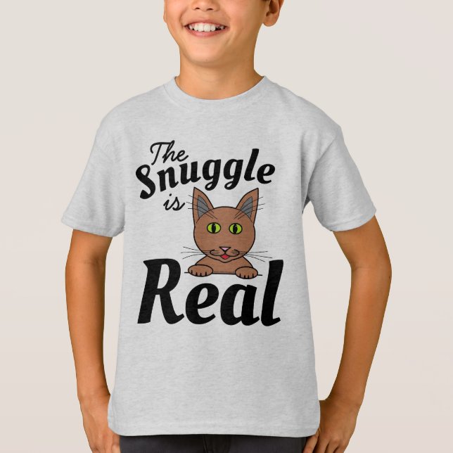 Camiseta de Gato Fofo - O Abraço é Real (Frente)