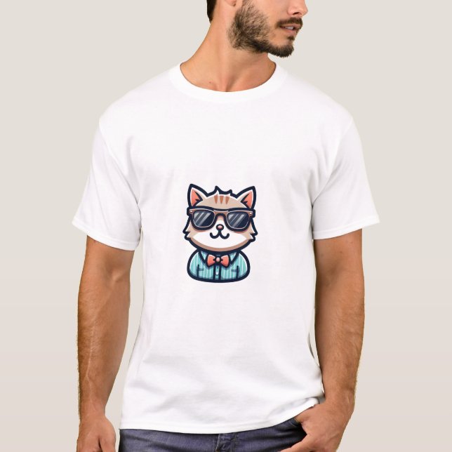 Camiseta de Gato Fofo Usando Óculos de Sol (Frente)