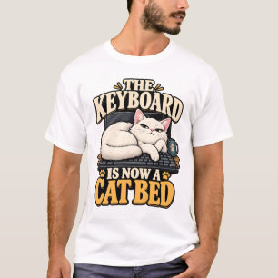 Camiseta de Gato - O Teclado Agora É Uma Cama de G