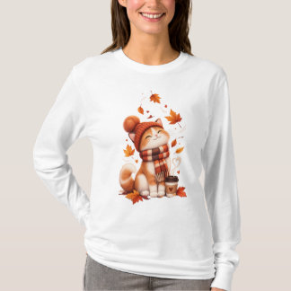 Camiseta de Gato Outonal Fofo | Camiseta de Gatinh