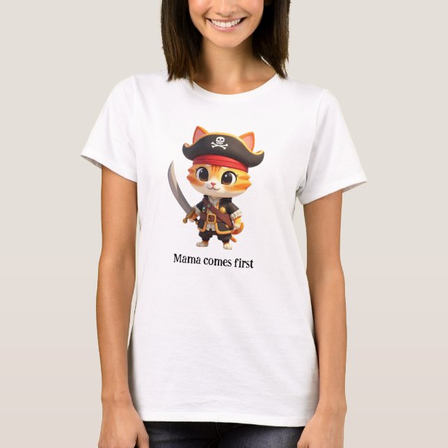 Camiseta de Gato Pirata Bebê (Frente)