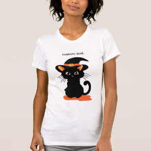 camiseta de gato preto com chapéu vibes de hallowe