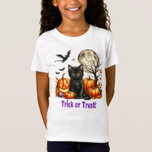 Camiseta de Gato Preto de Halloween Abóbora 'Trick