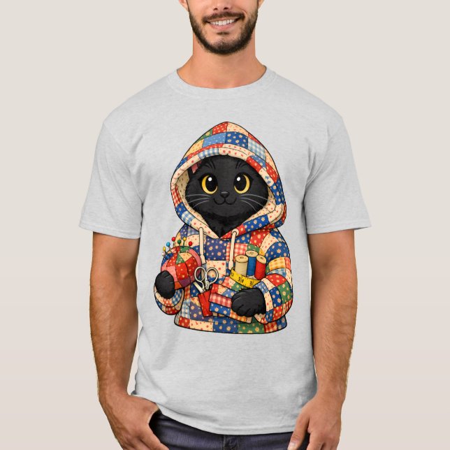 Camiseta de Gato Preto de Patchwork  (Frente)