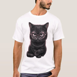 Camiseta de Gato Preto Legal com Óculos Pet Fofo