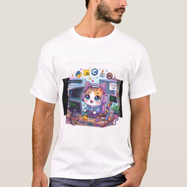 Camiseta de Gato Programador Fofo | Gato Kawaii co (Frente)