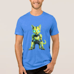 Camiseta de Gato Robô Cyberpunk Neon