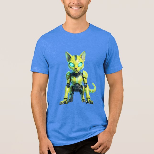 Camiseta de Gato Robô Cyberpunk Neon (Frente)