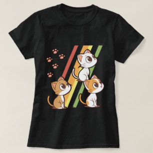 Camiseta de Gatos de Desenho Animado Fofo Arco-Íri