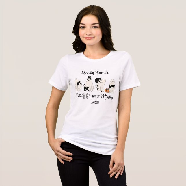 Camiseta de Gatos Fantasmas Assustadores Personali (Frente Completa)
