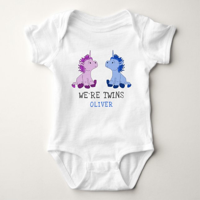 Camiseta de Gêmeos Unicórnios Menino e Menina com  (Frente)