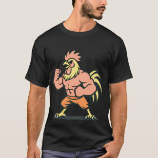 Camiseta de ginásio com mascote de galo musculoso