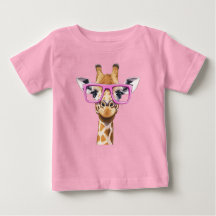 Camiseta de girafa com óculos rosa