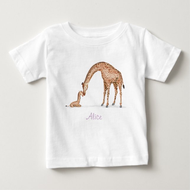 Camiseta de girafa e bebê (branca) (Frente)