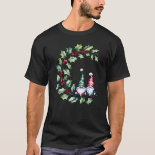 Camiseta de Gnomos de Natal em Galho de Folhas de