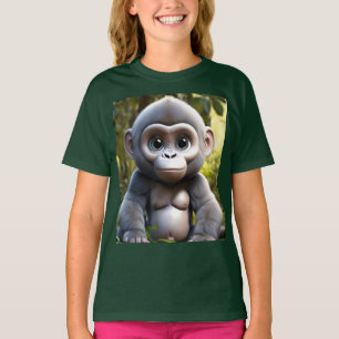 Camiseta de gorila de prata-branca para crianças