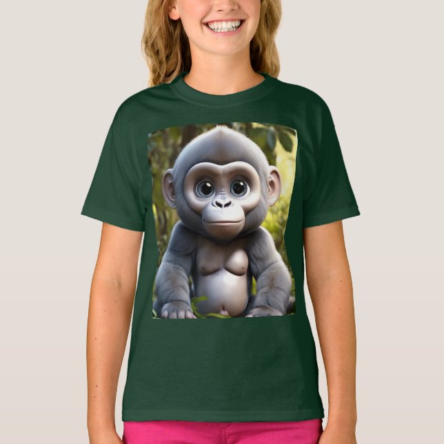 Camiseta de gorila de prata-branca para crianças (Frente)