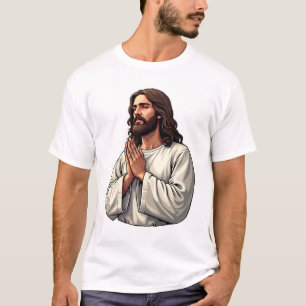 Camiseta de Gravura Vintage com Mãos de Jesus Reza