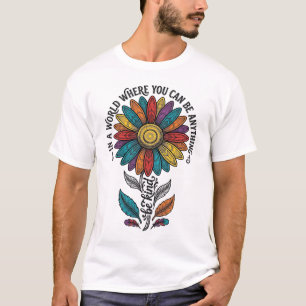 Camiseta de Gravura Vintage Flor de Arco-Íris Seja