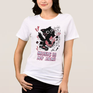 Camiseta de guitarra elétrica de gato preto engraç