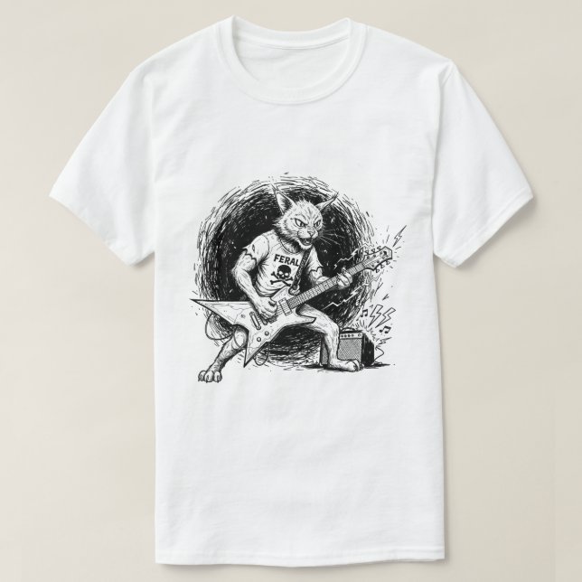 Camiseta de Guitarrista de Gato com Tinta Gritty p (Frente do Design)