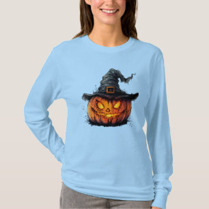 Camiseta de Halloween com Chapéu de Bruxa e Abóbor