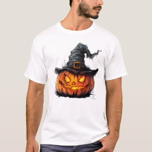 Camiseta de Halloween com Chapéu de Bruxa e Abóbor