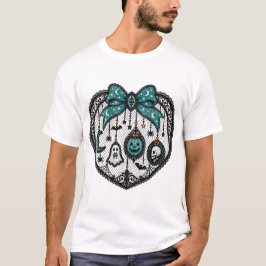 Camiseta de Halloween com Laço Gótico em Verde Azu