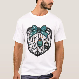 Camiseta de Halloween com Laço Gótico em Verde Azu