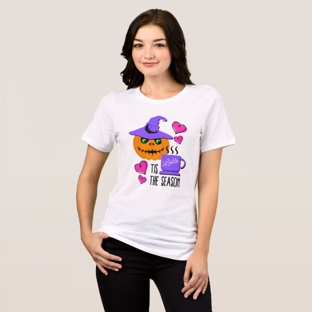 Camiseta de Halloween com Temas de Abóbora e Espec (Frente Completa)