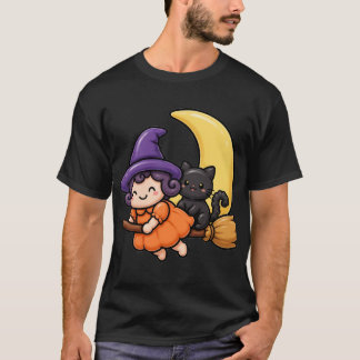 Camiseta de Halloween da Bruxa Fofa na Vassoura