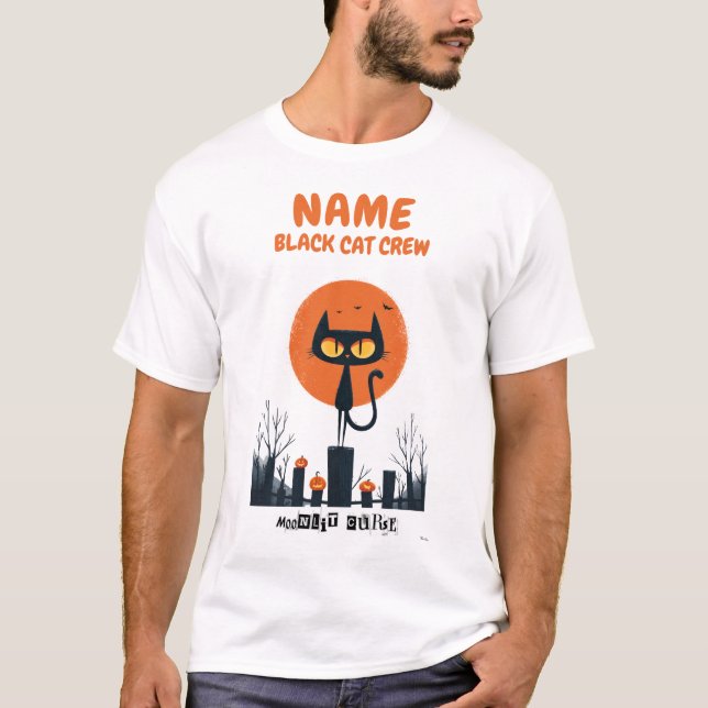 Camiseta de Halloween da Tripulação do Gato Preto  (Frente)