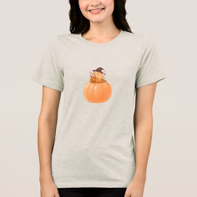 Camiseta de Halloween de Abóbora de Capivara Fofa (Frente)