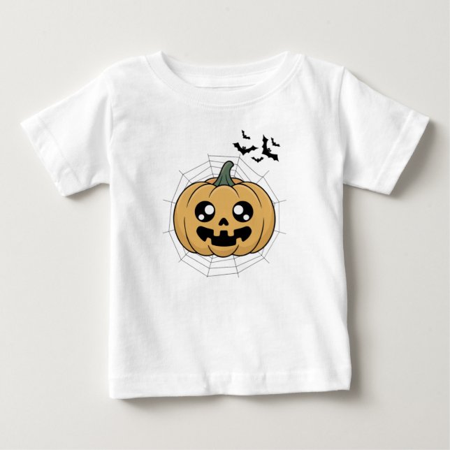 Camiseta de Halloween de Abóbora Kawaii Fofa (Frente)
