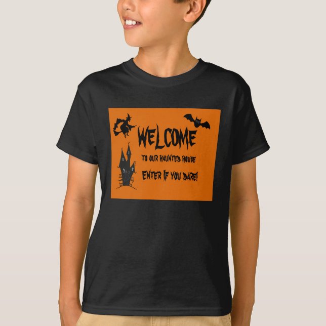 Camiseta de Halloween de Casa Assombrada para Cria (Frente)
