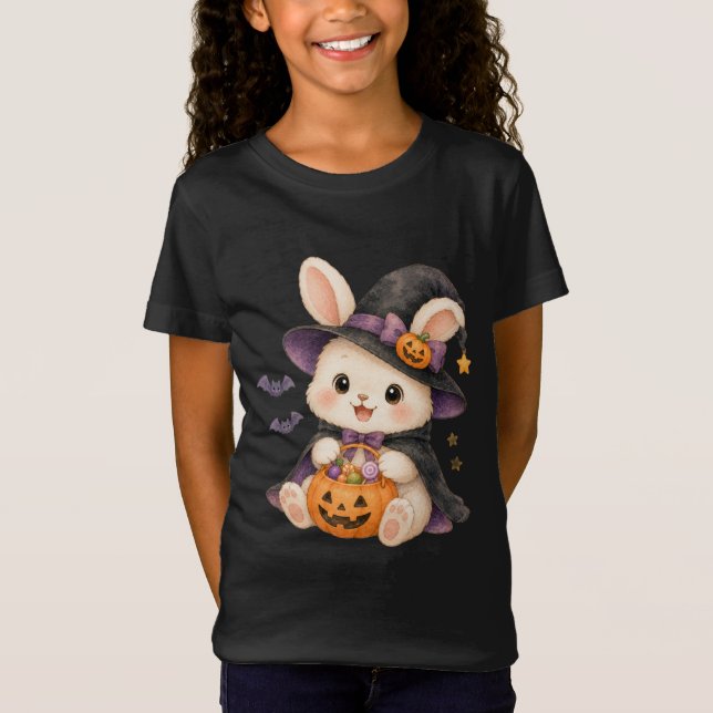 Camiseta de Halloween de Coelho Feiticeiro com Abó (Frente)