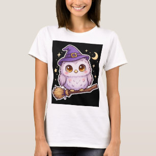 Camiseta de Halloween de Coruja Fofa com Chapéu de