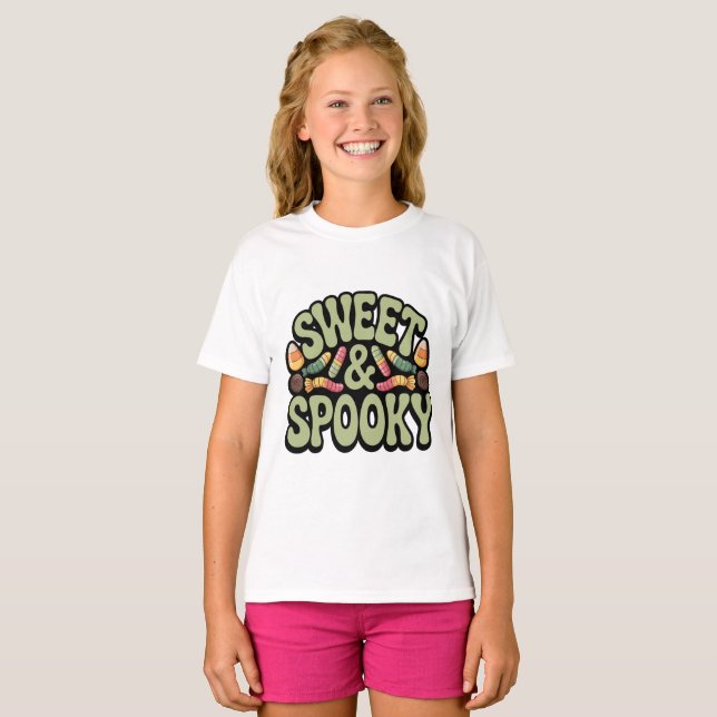 Camiseta de Halloween de Doces Crianças Assustador (Frente Completa)