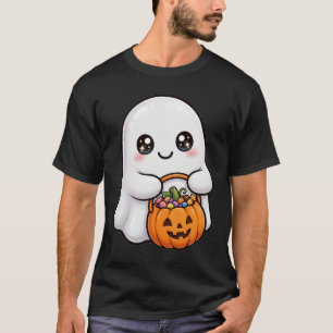 Camiseta de Halloween de Fantasma Fofo com Balde d